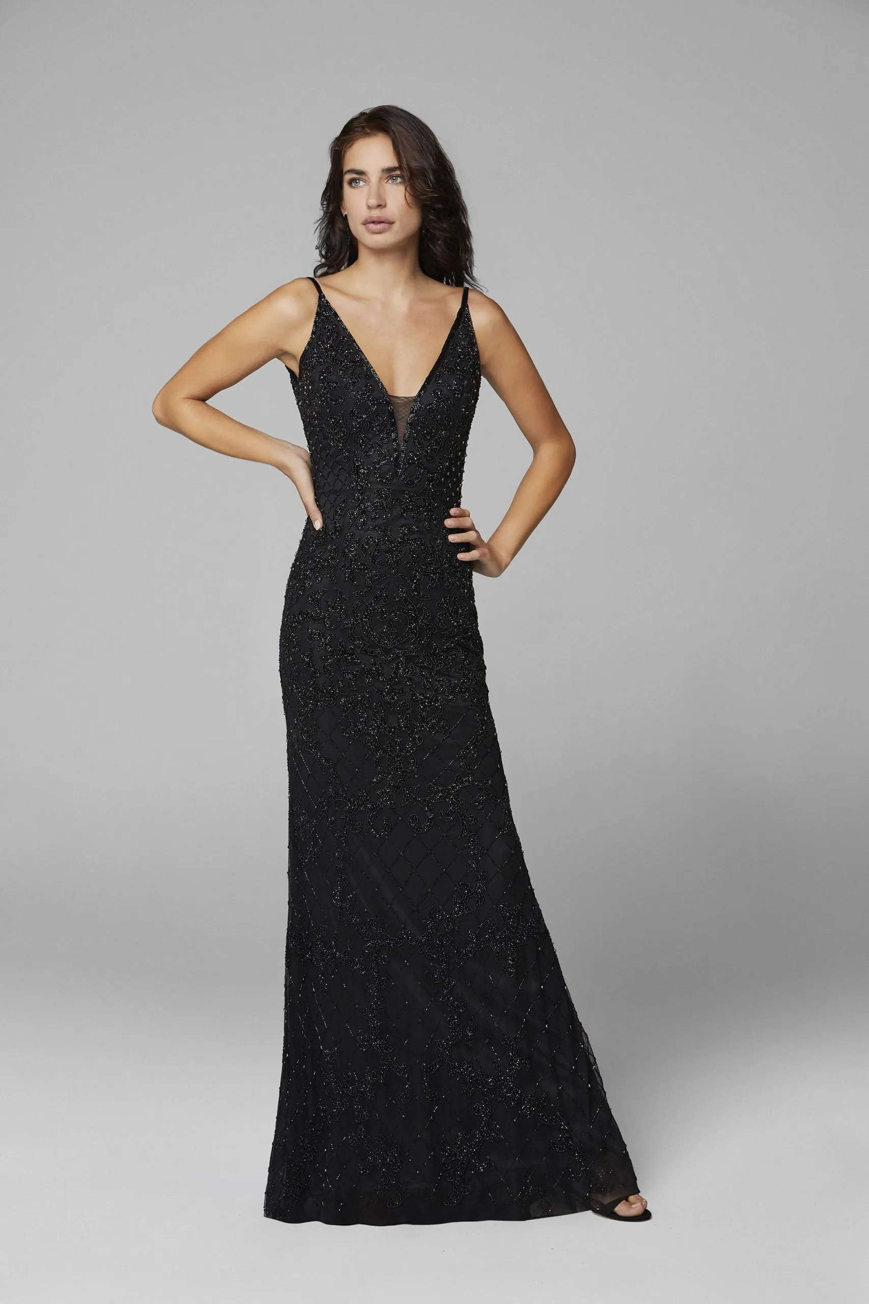 Primavera Couture 3433 Size 12 Purple Long v neckline sequin prom dress embellished straight skirt