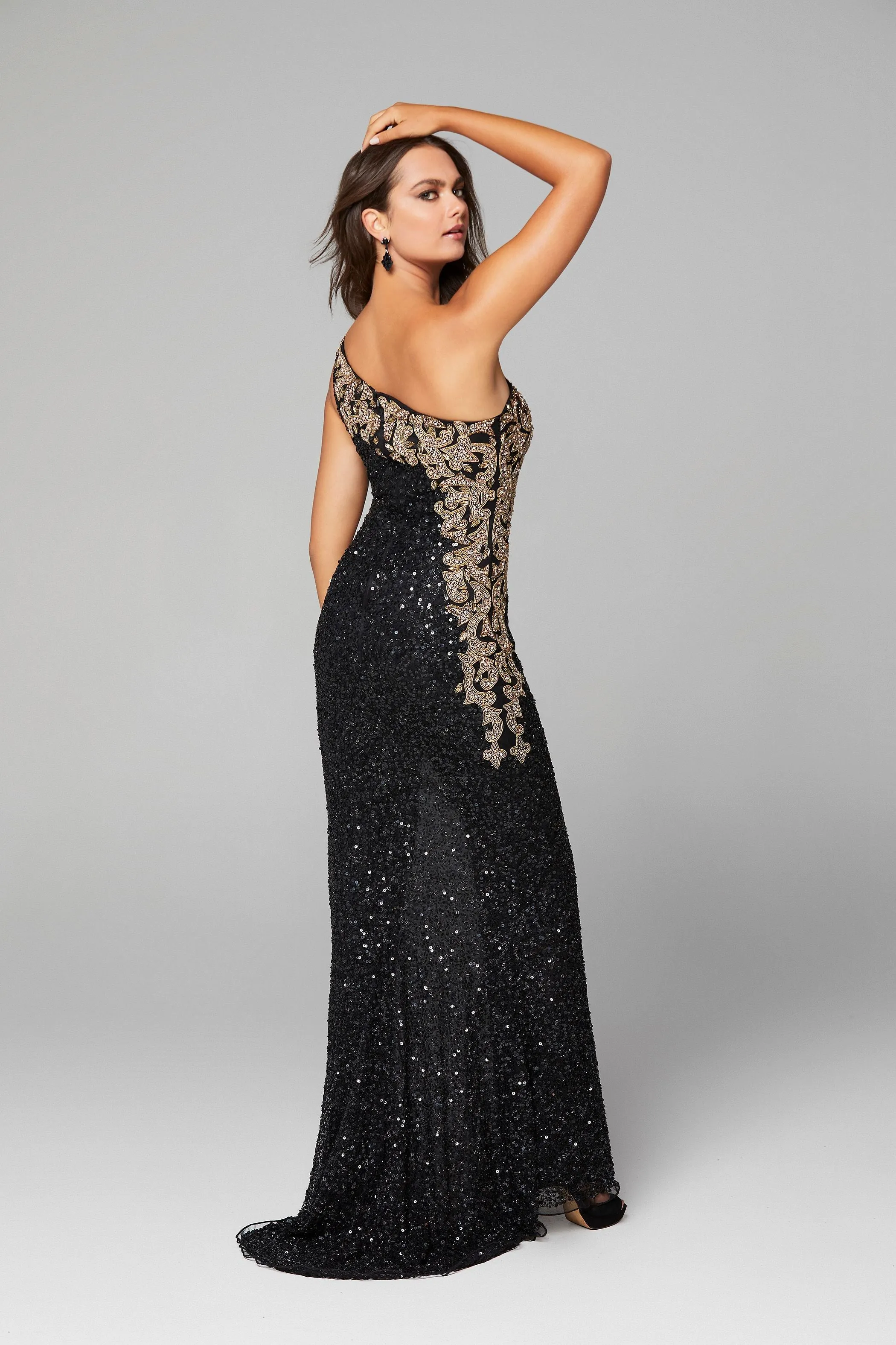 Primavera Couture 3637 Fitted Sequin One Shoulder Prom Dress with Slit size 8 Turquoise Pageant Formal