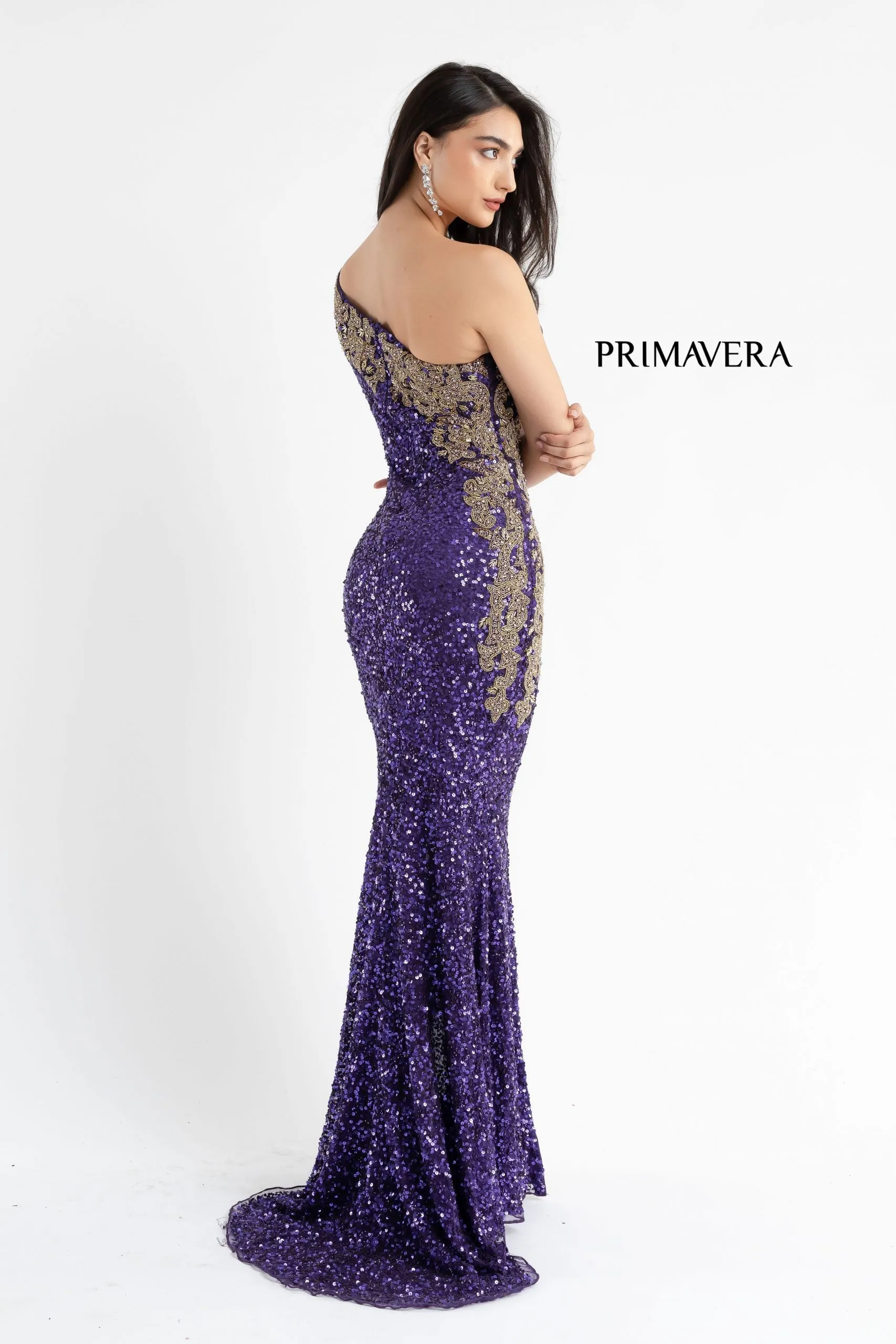 Primavera Couture 3637 Fitted Sequin One Shoulder Prom Dress with Slit size 8 Turquoise Pageant Formal