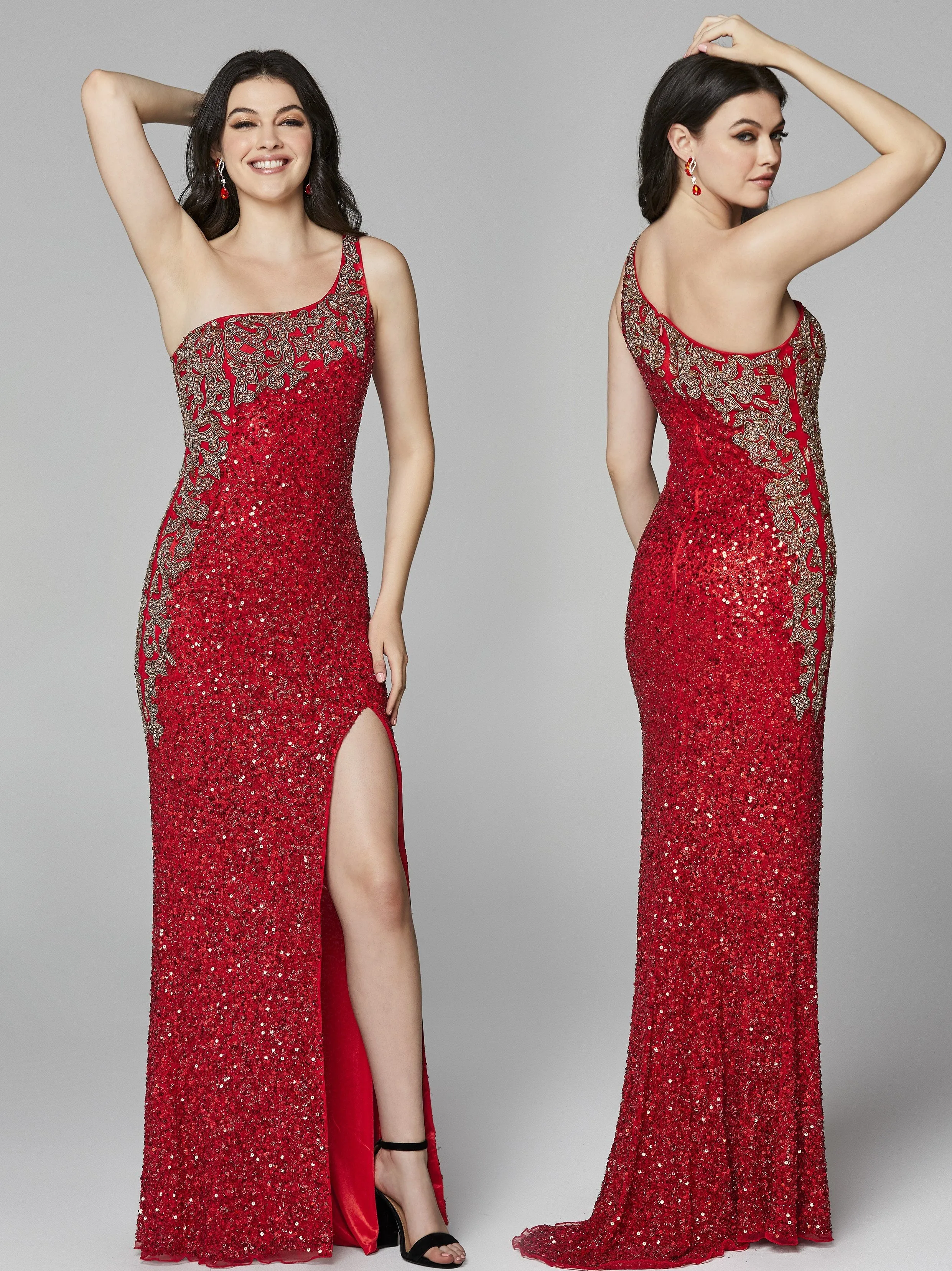 Primavera Couture 3637 Fitted Sequin One Shoulder Prom Dress with Slit size 8 Turquoise Pageant Formal