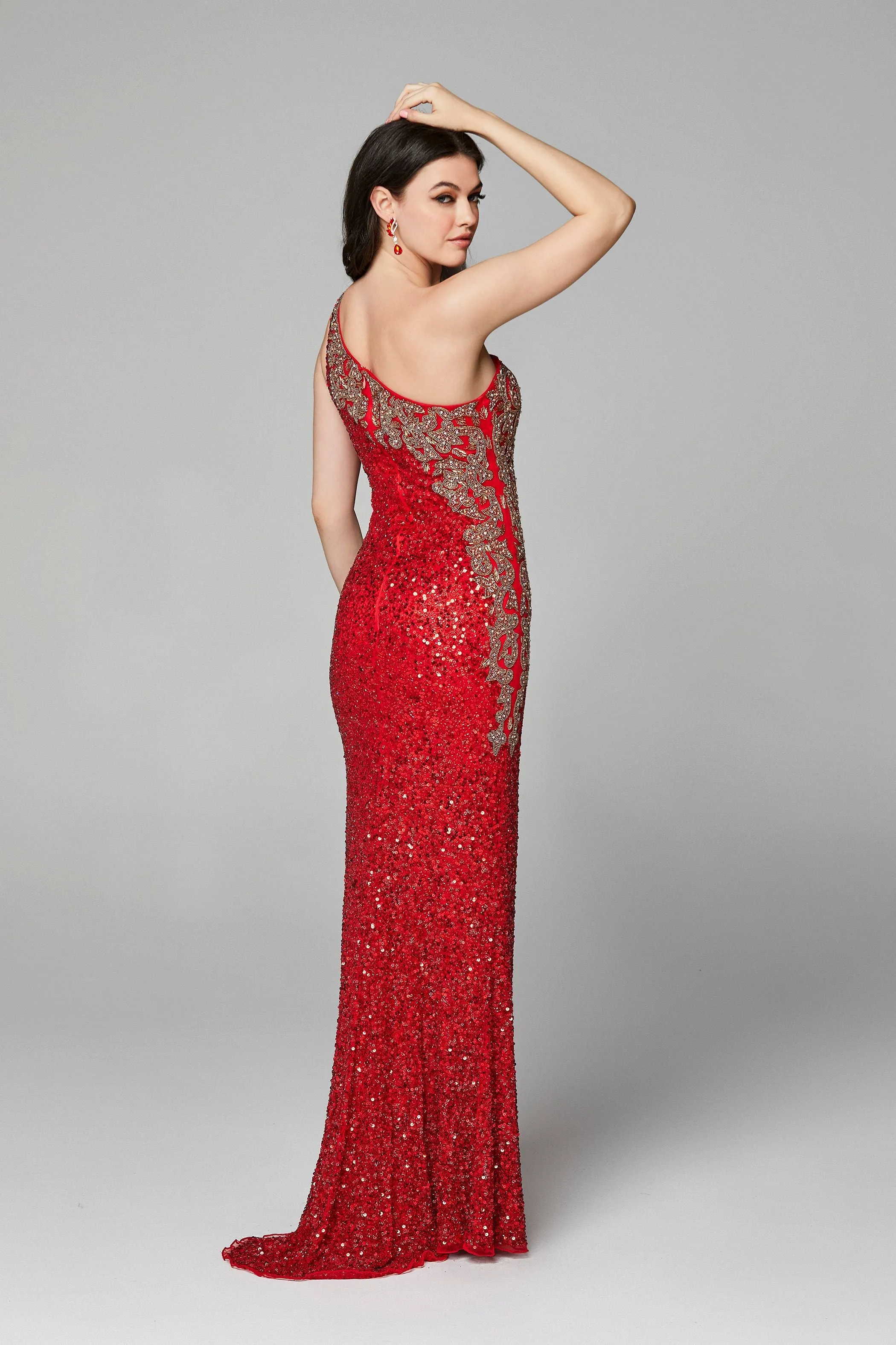 Primavera Couture 3637 Fitted Sequin One Shoulder Prom Dress with Slit size 8 Turquoise Pageant Formal