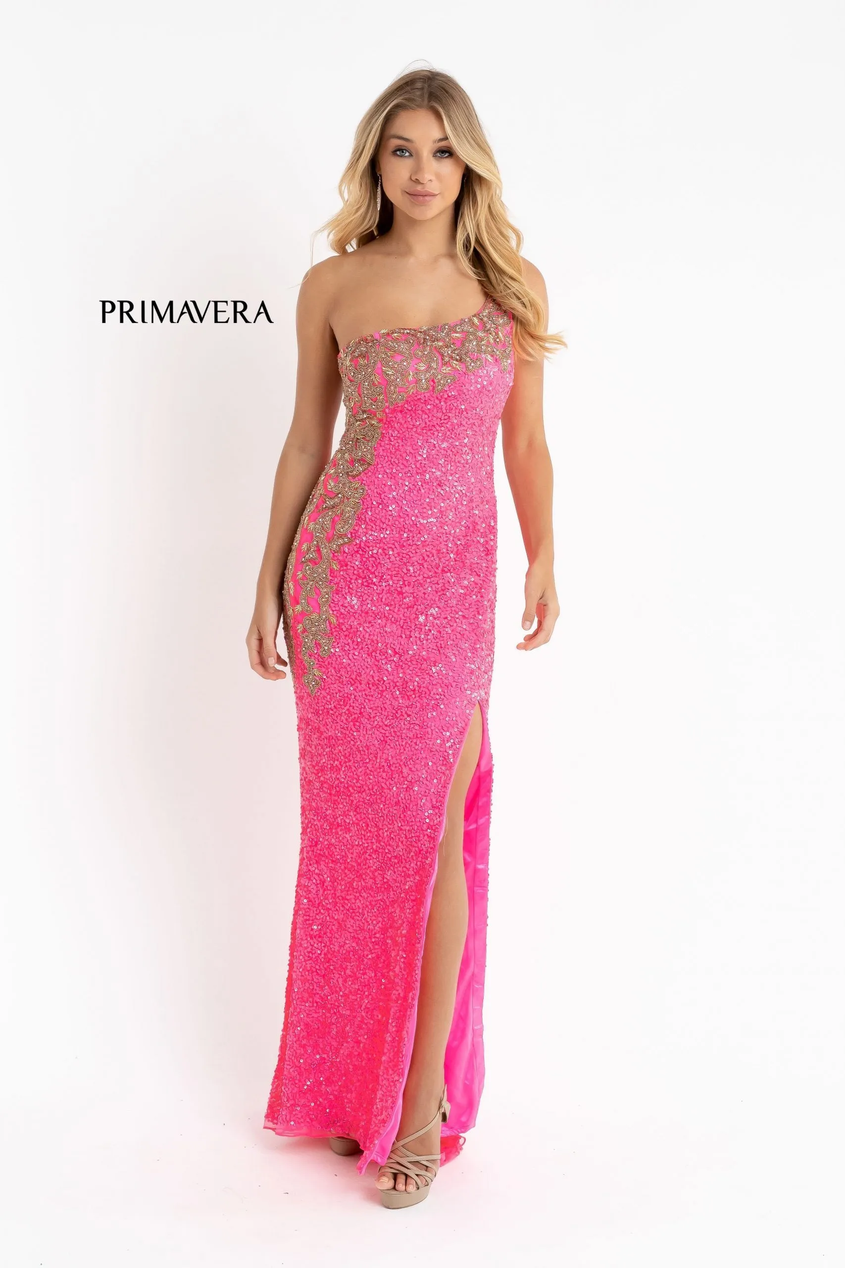 Primavera Couture 3637 Fitted Sequin One Shoulder Prom Dress with Slit size 8 Turquoise Pageant Formal