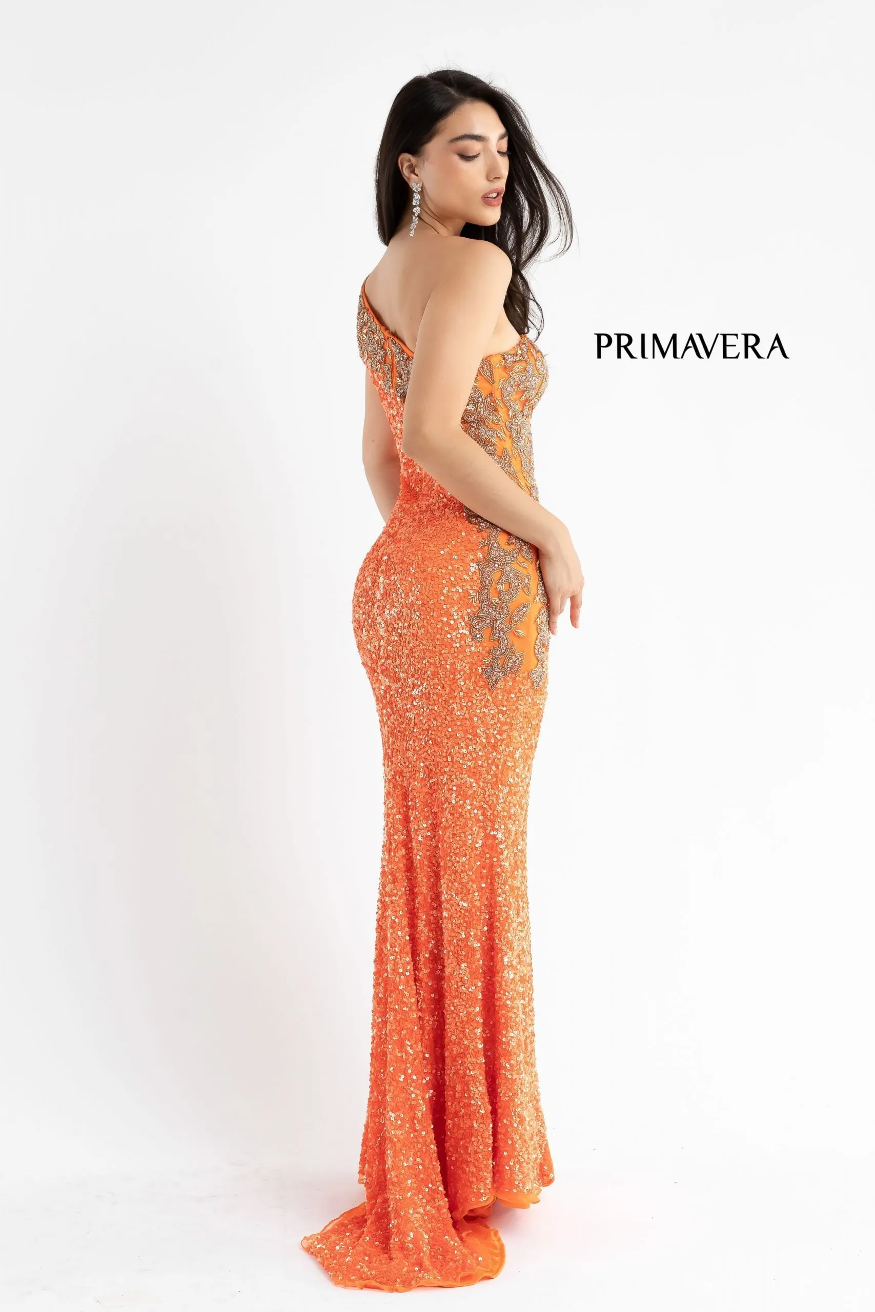 Primavera Couture 3637 Fitted Sequin One Shoulder Prom Dress with Slit size 8 Turquoise Pageant Formal