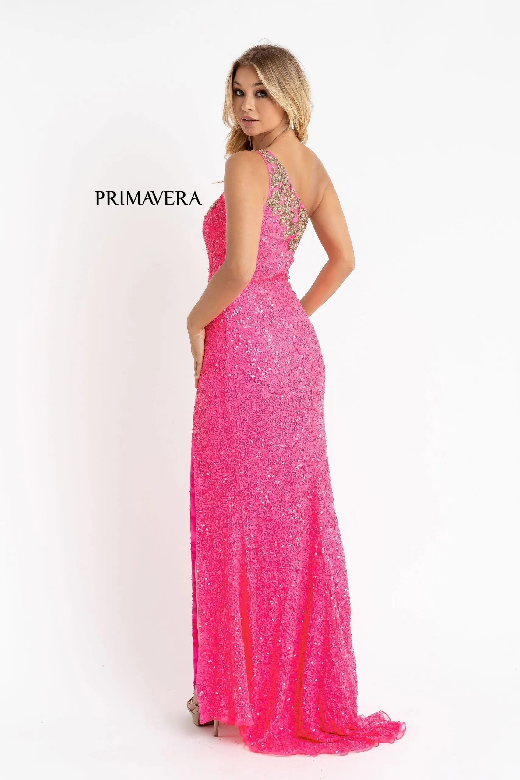 Primavera Couture 3637 Fitted Sequin One Shoulder Prom Dress with Slit size 8 Turquoise Pageant Formal