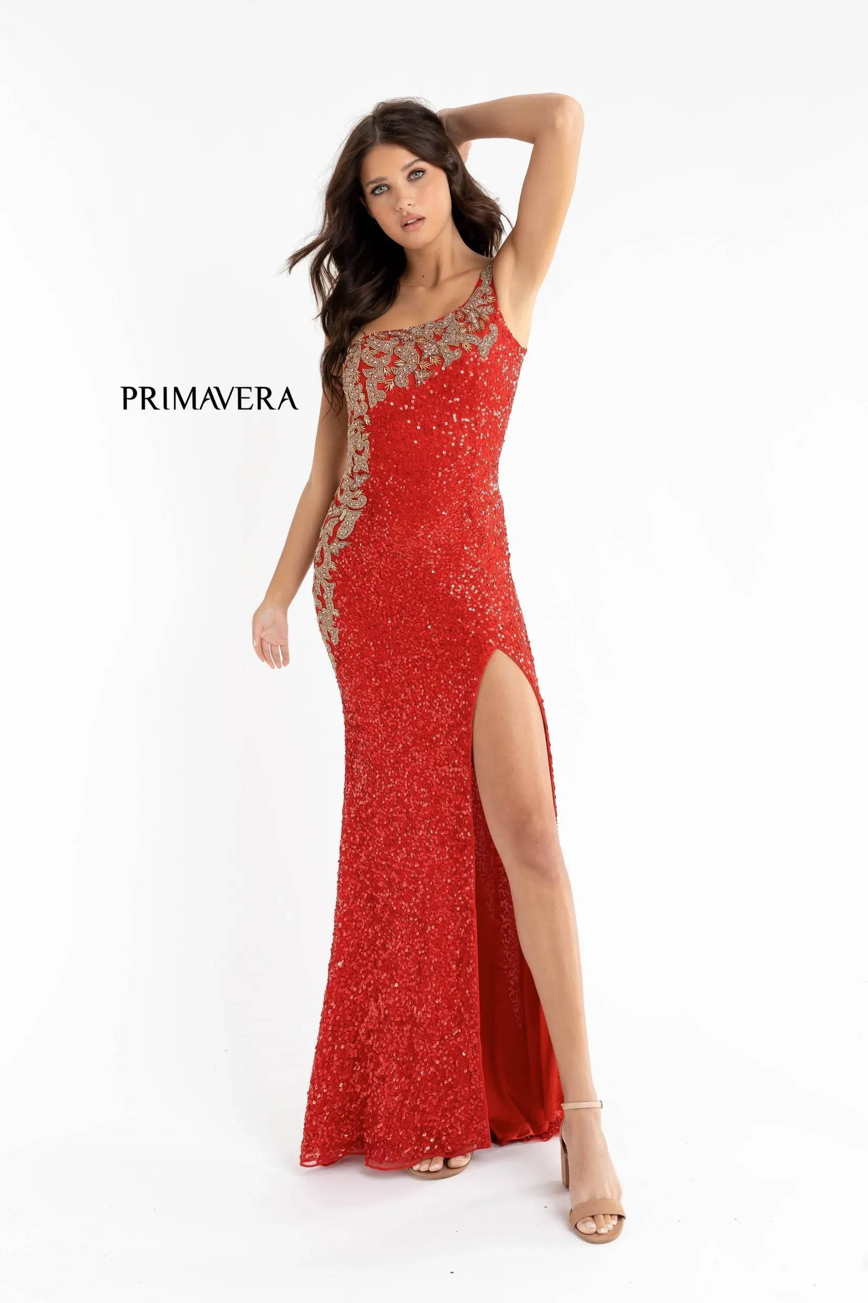 Primavera Couture 3637 Fitted Sequin One Shoulder Prom Dress with Slit size 8 Turquoise Pageant Formal