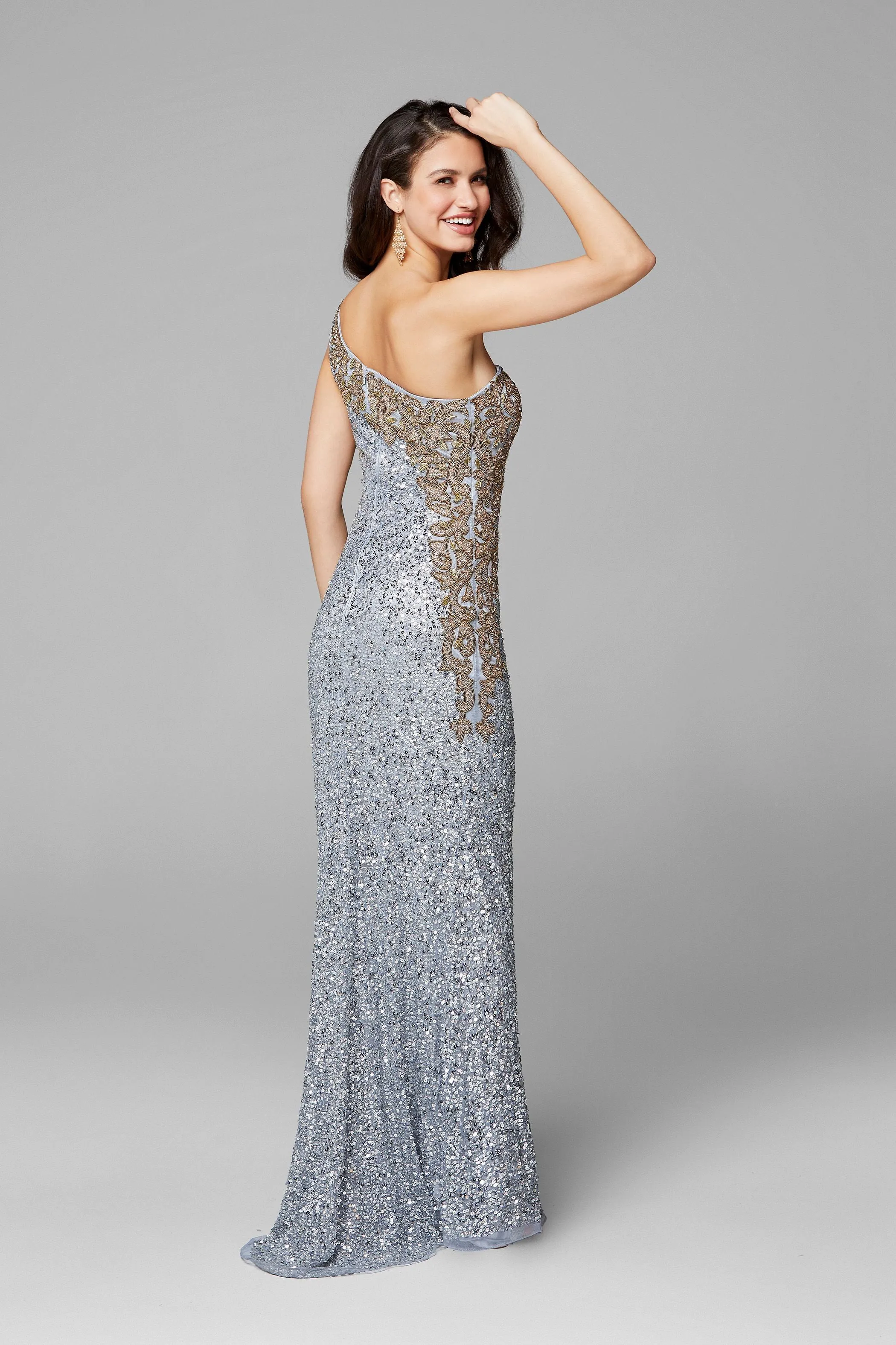 Primavera Couture 3637 Fitted Sequin One Shoulder Prom Dress with Slit size 8 Turquoise Pageant Formal
