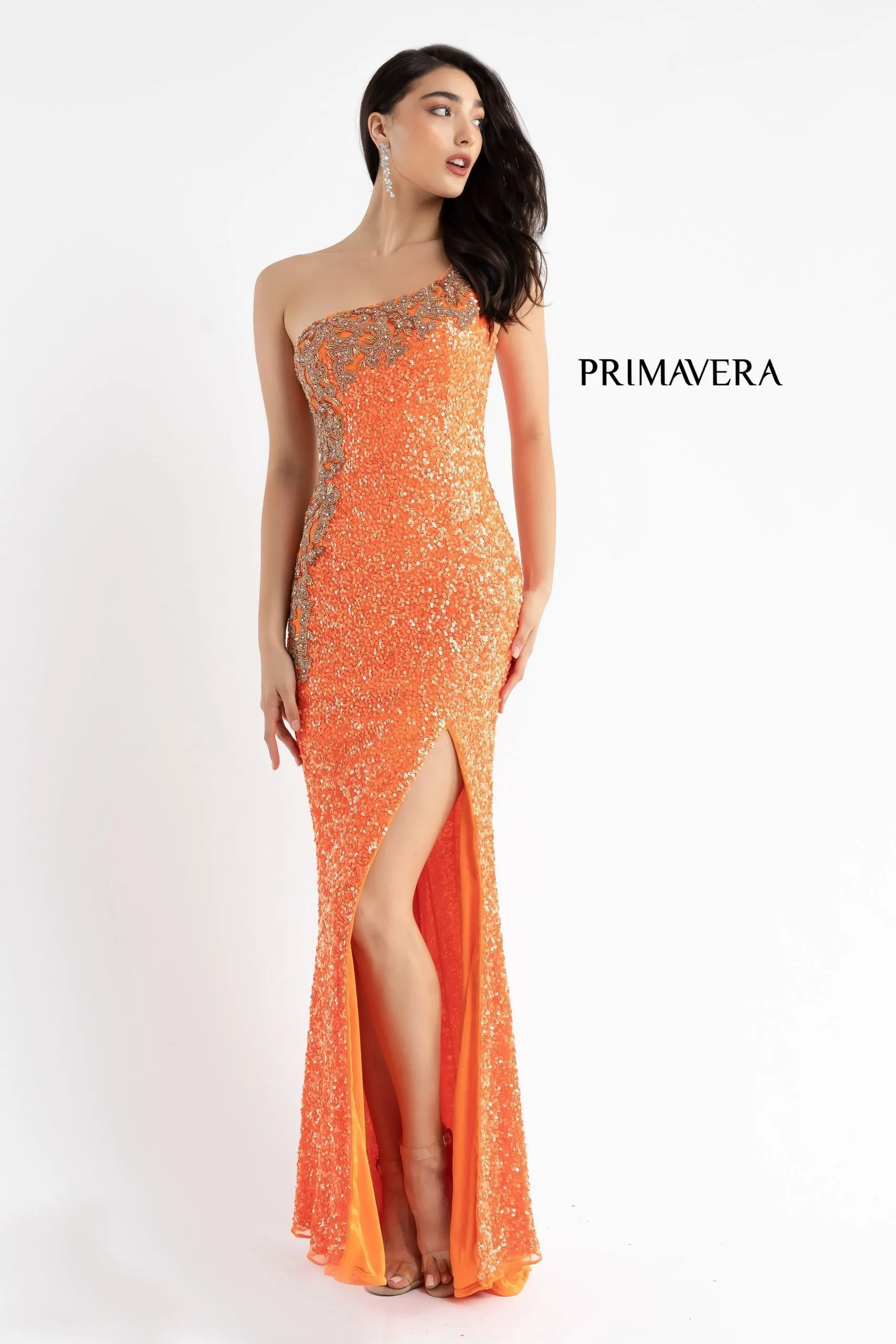 Primavera Couture 3637 Fitted Sequin One Shoulder Prom Dress with Slit size 8 Turquoise Pageant Formal