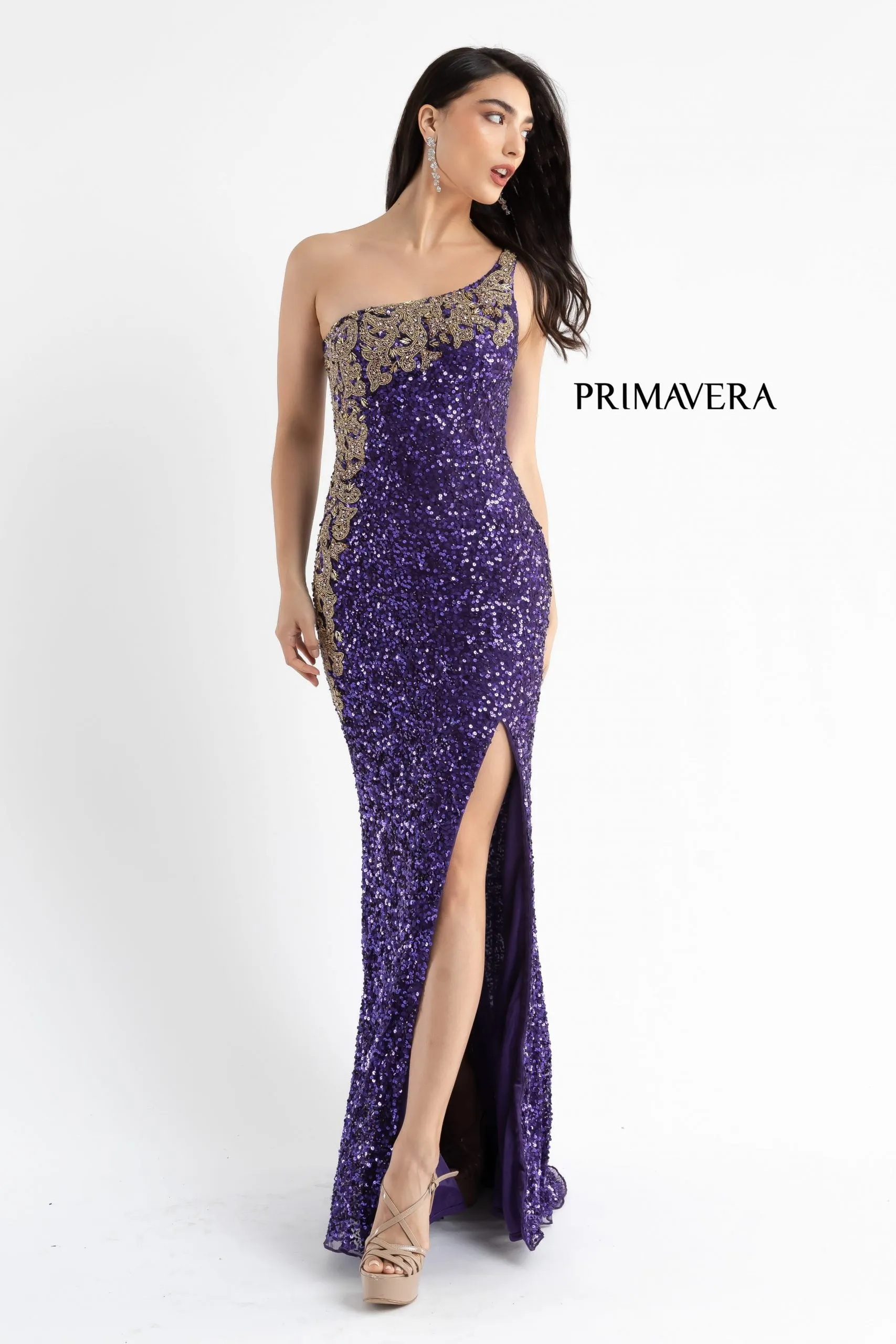 Primavera Couture 3637 Fitted Sequin One Shoulder Prom Dress with Slit size 8 Turquoise Pageant Formal