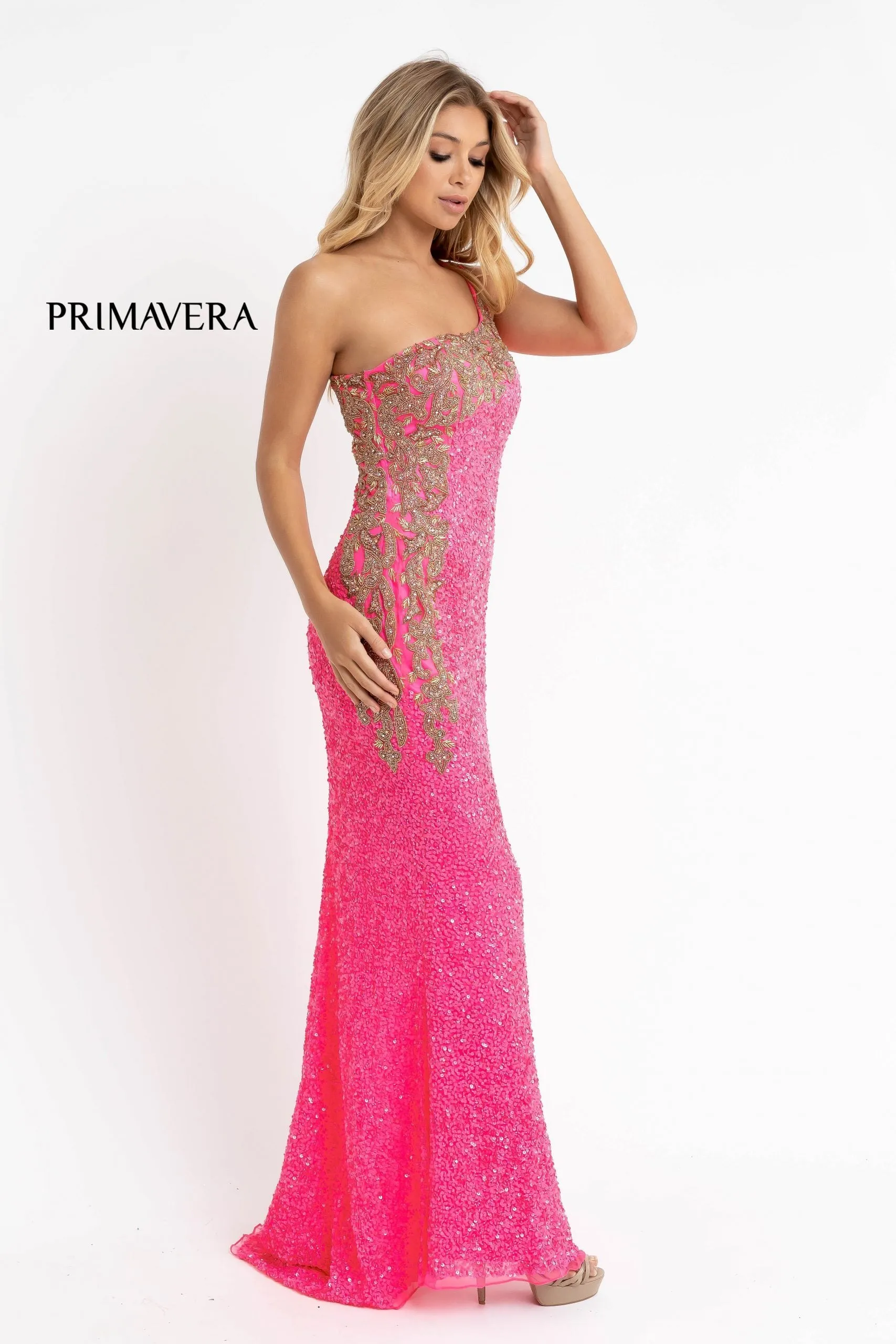 Primavera Couture 3637 Fitted Sequin One Shoulder Prom Dress with Slit size 8 Turquoise Pageant Formal