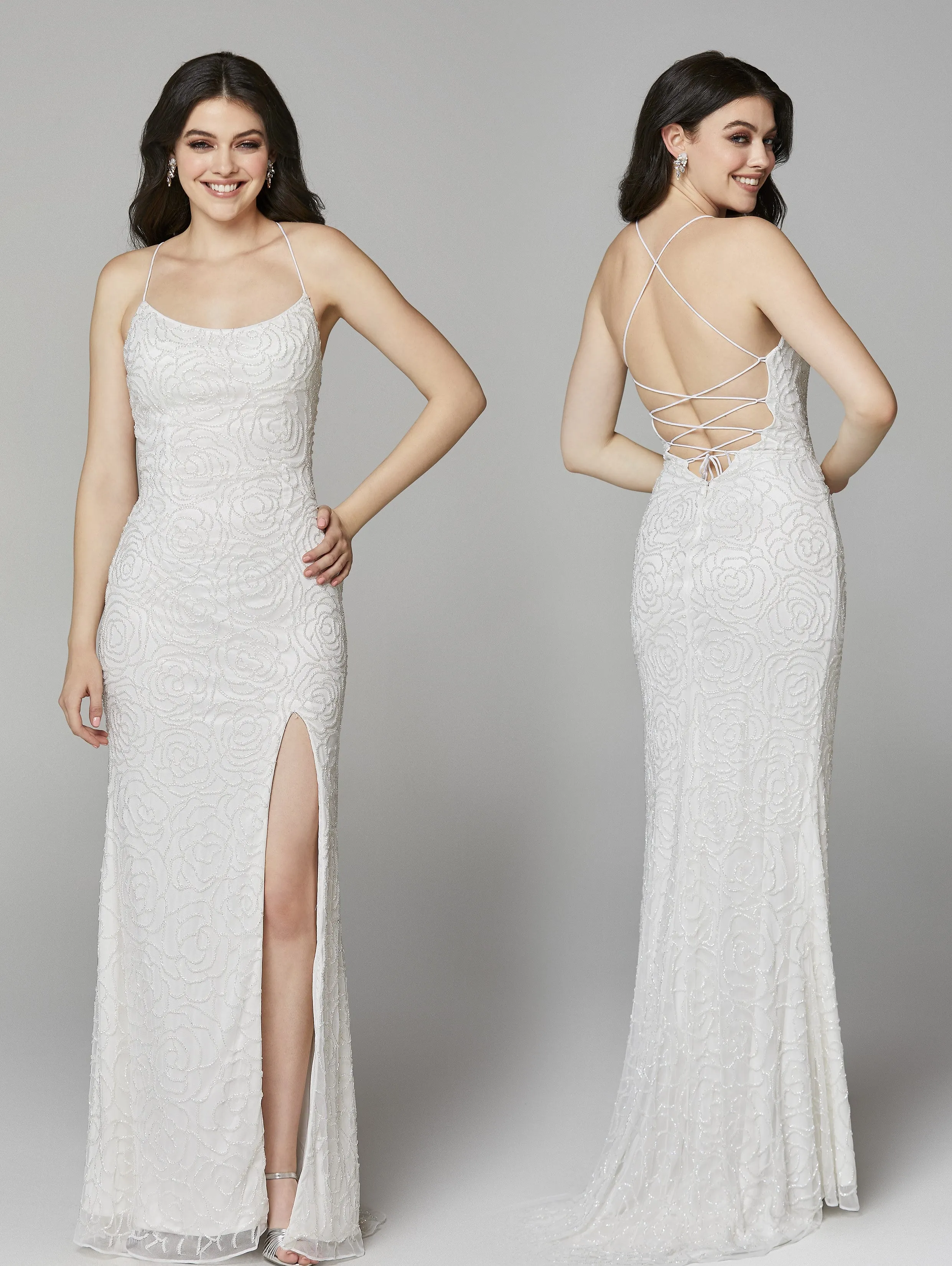 Primavera Couture 3638 size 12 Ivory Floral Beaded Prom Dress Backless Formal Corset