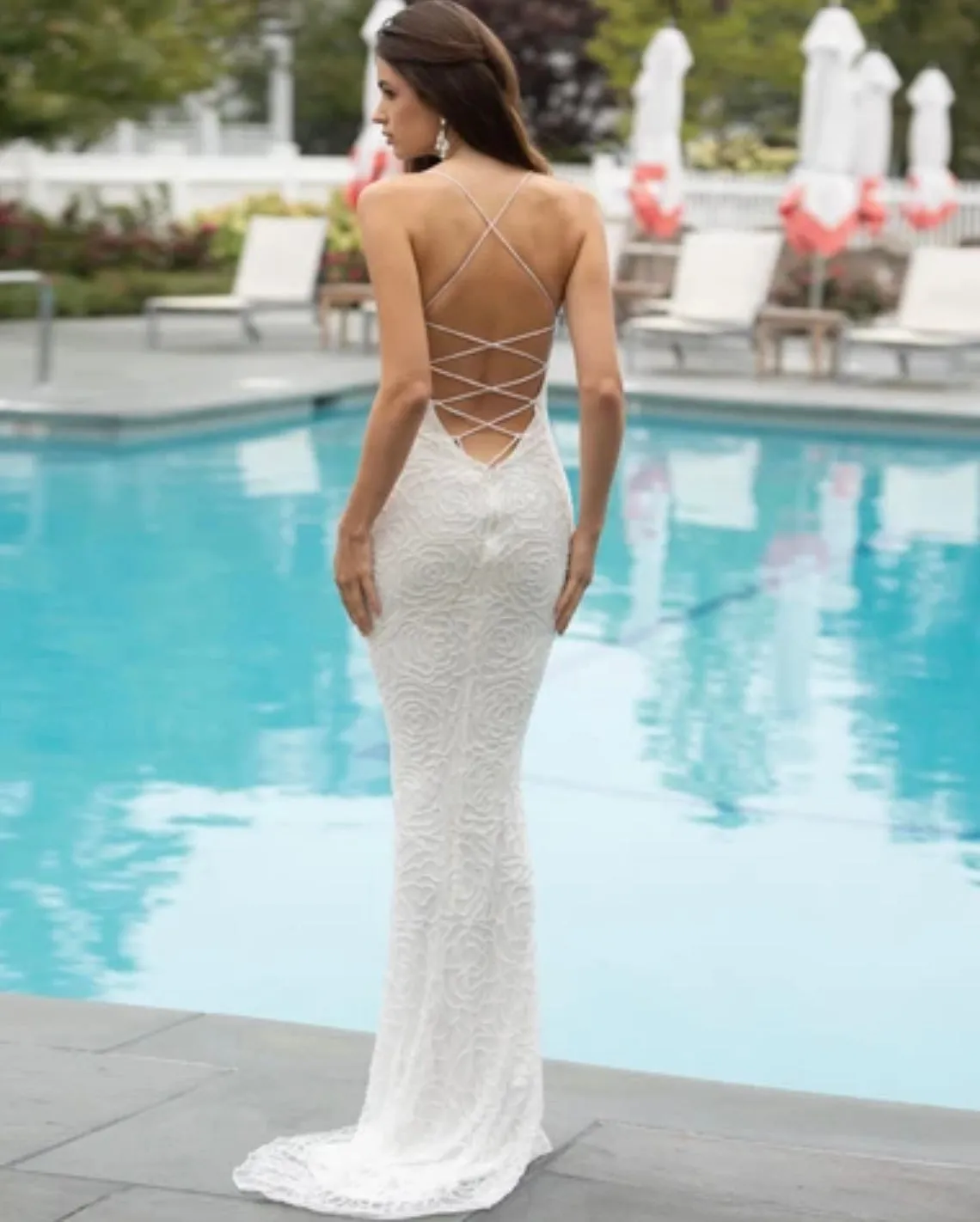 Primavera Couture 3638 size 12 Ivory Floral Beaded Prom Dress Backless Formal Corset
