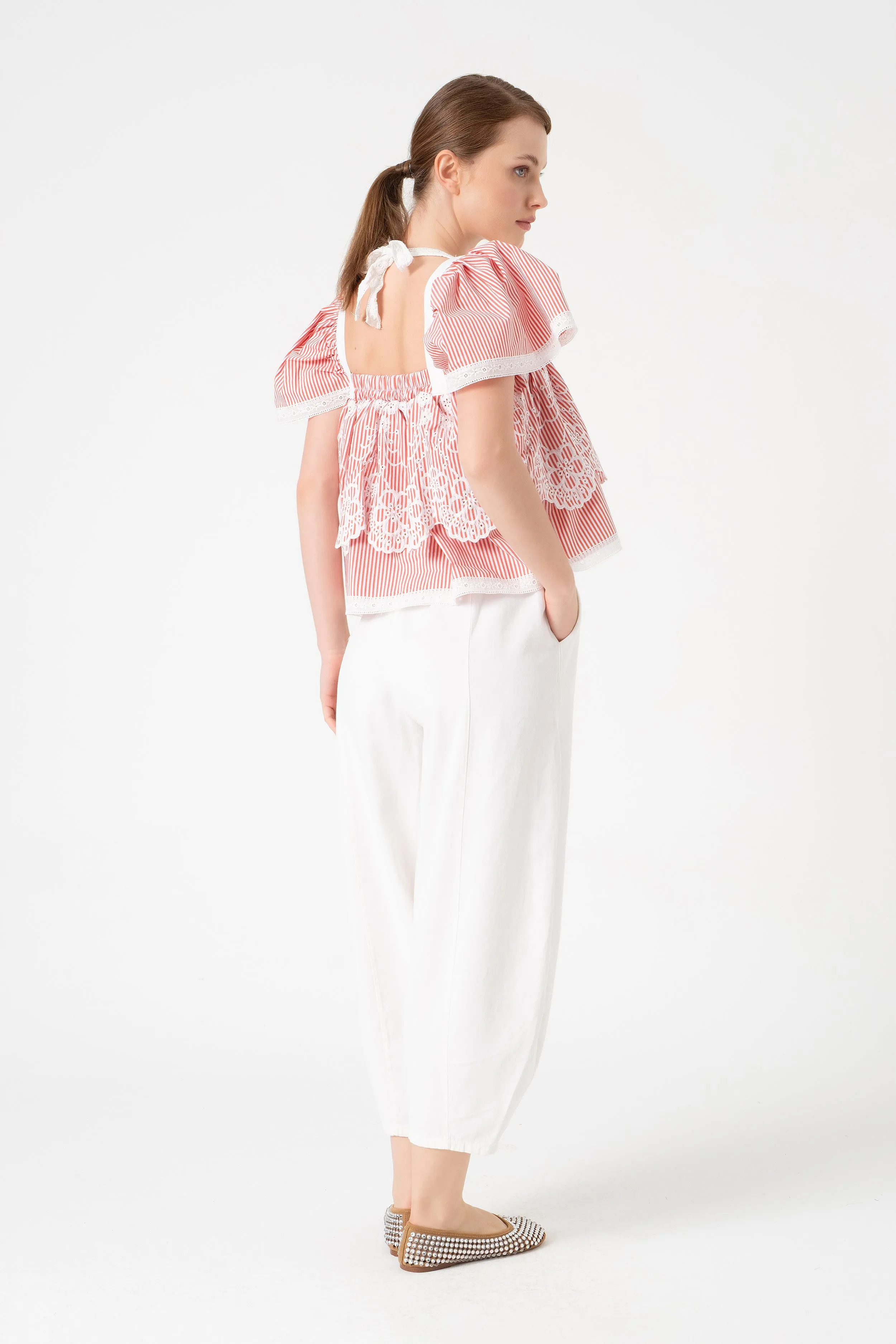 PUFF-SLEEVE STRIPY BLOUSE