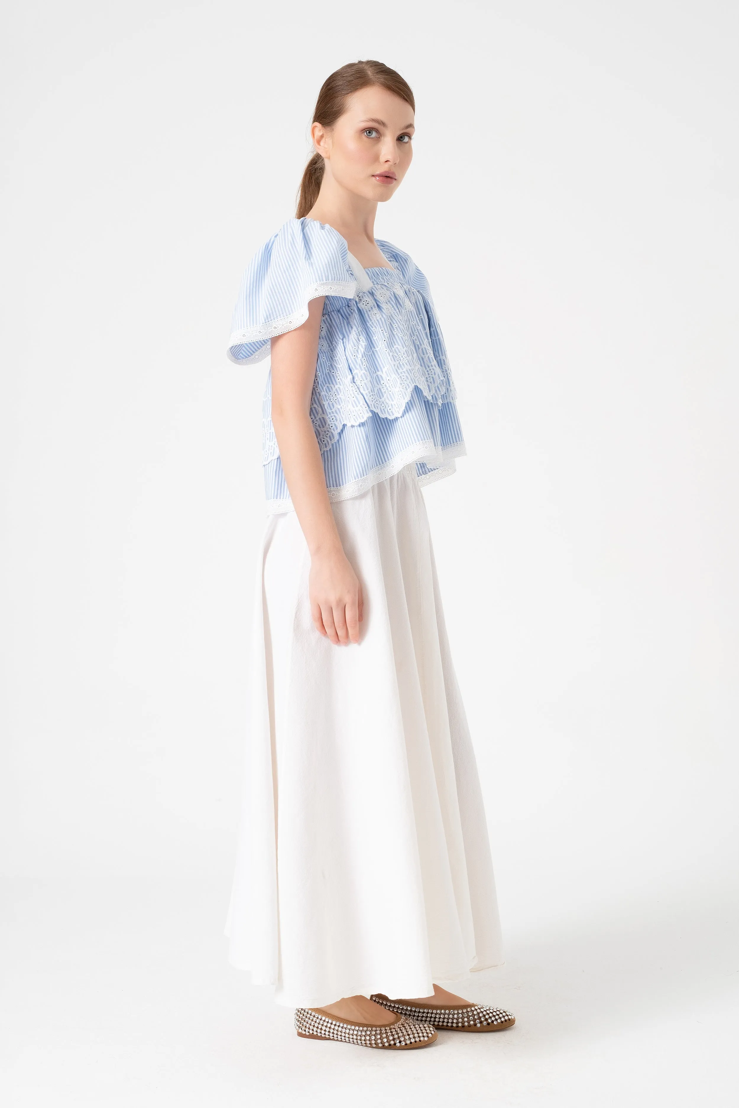 PUFF-SLEEVE STRIPY BLOUSE