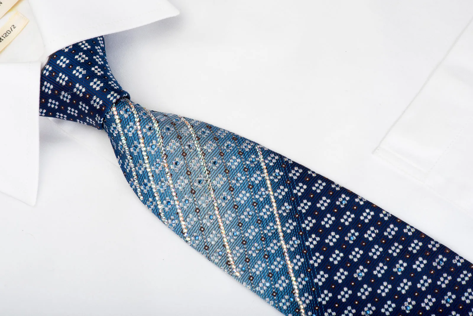 Roberta di Camerino Rhinestone Necktie Striped Rhinestones On Blue With Sparkles