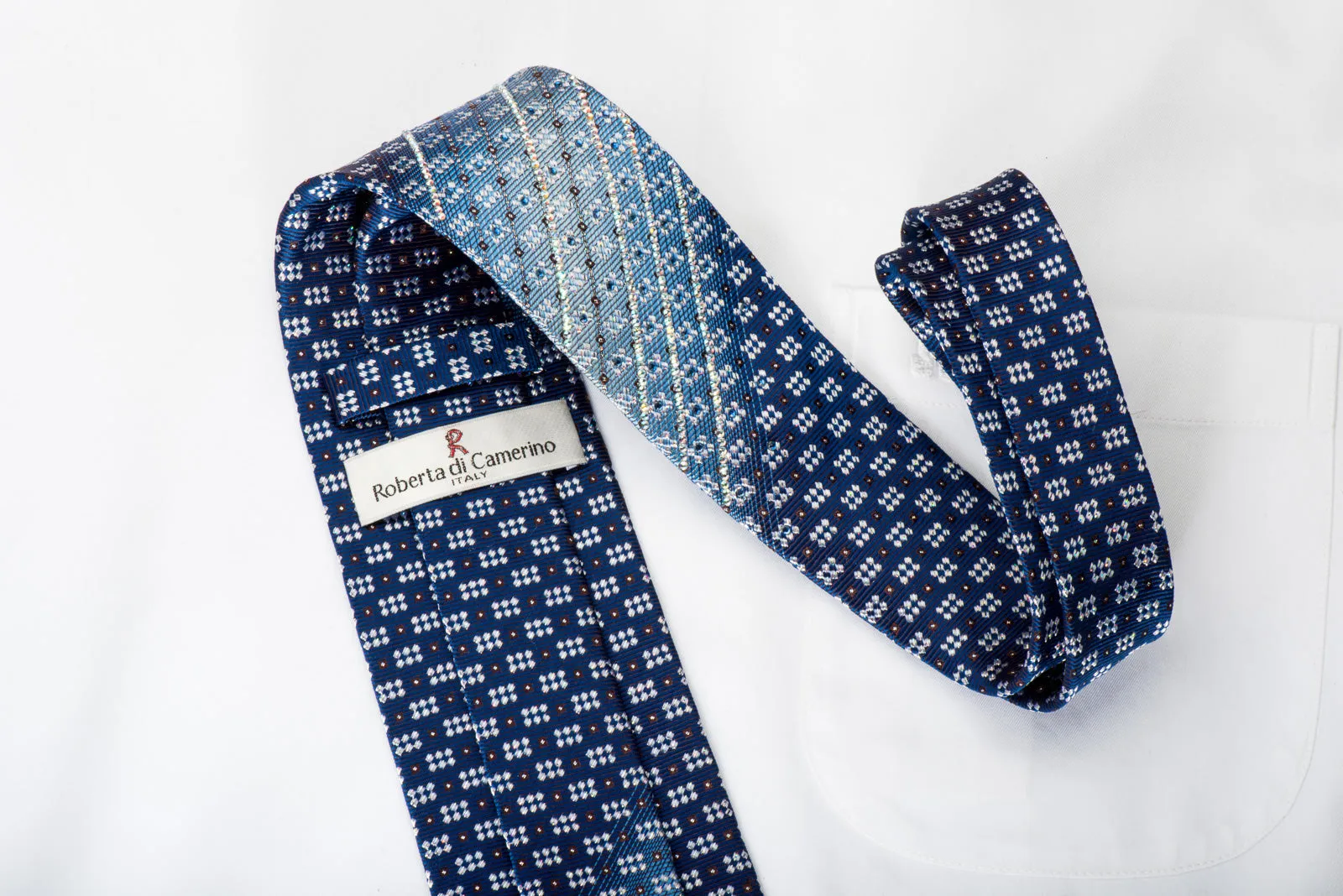 Roberta di Camerino Rhinestone Necktie Striped Rhinestones On Blue With Sparkles