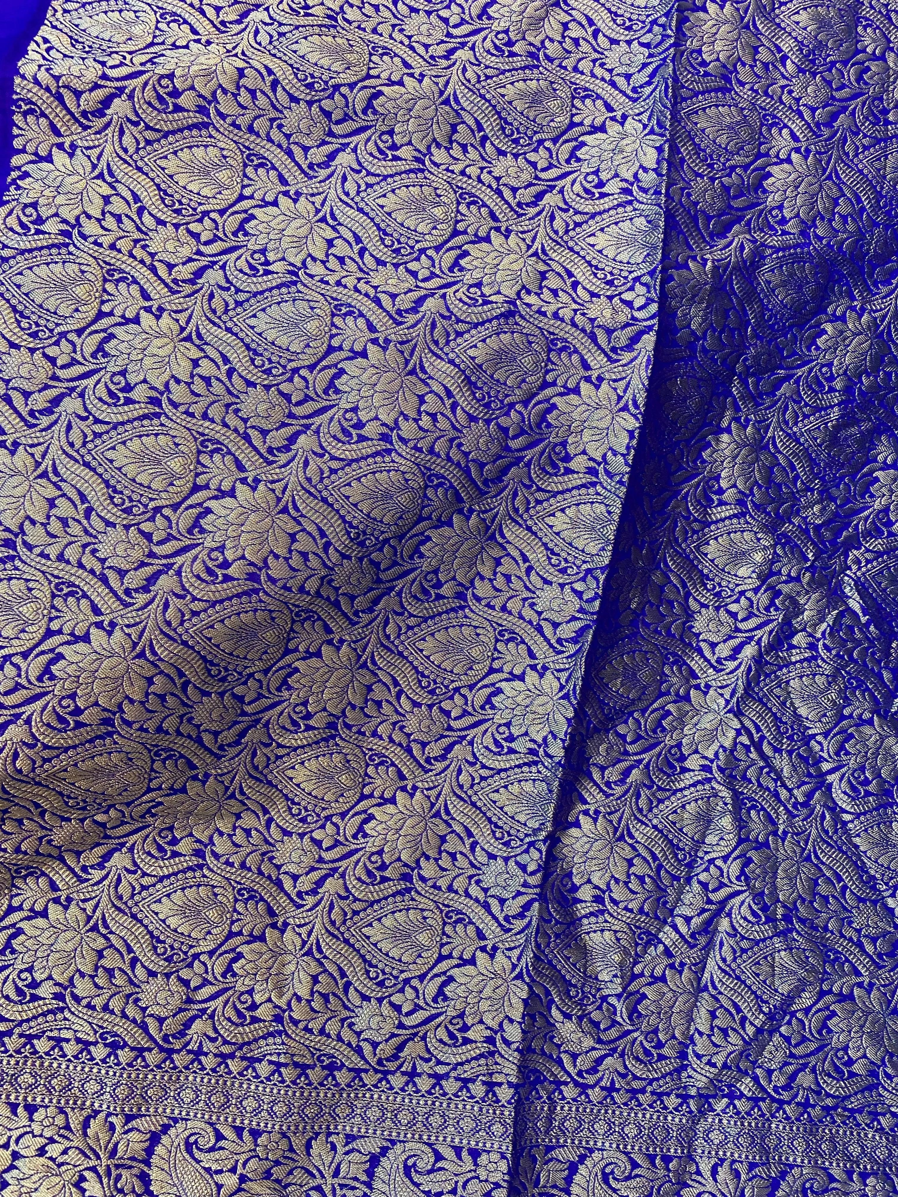 Royal Blue Handloom Cotton Silk Banarasi Sari