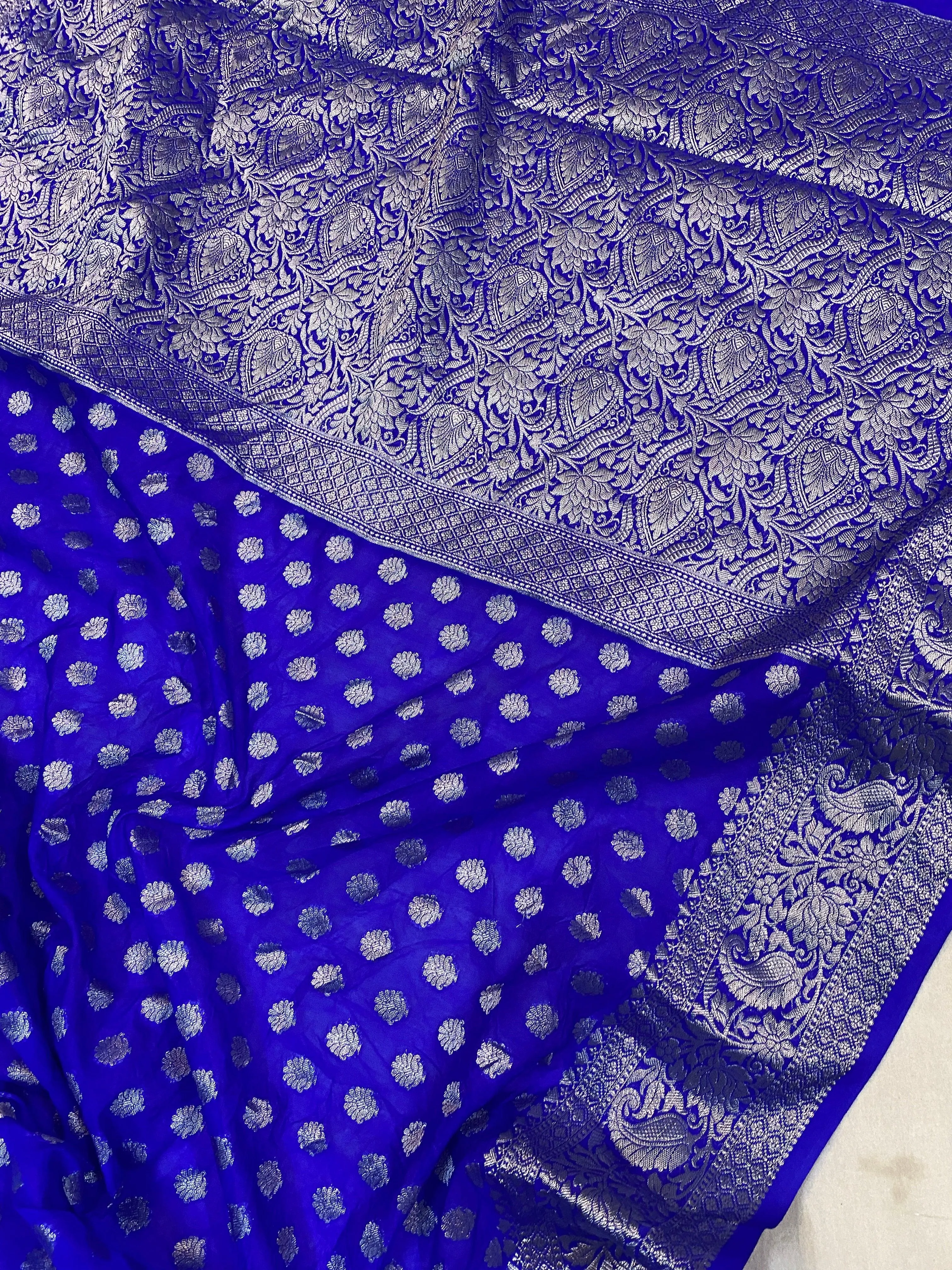 Royal Blue Handloom Cotton Silk Banarasi Sari