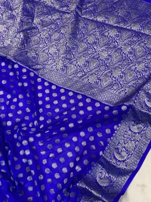 Royal Blue Handloom Cotton Silk Banarasi Sari