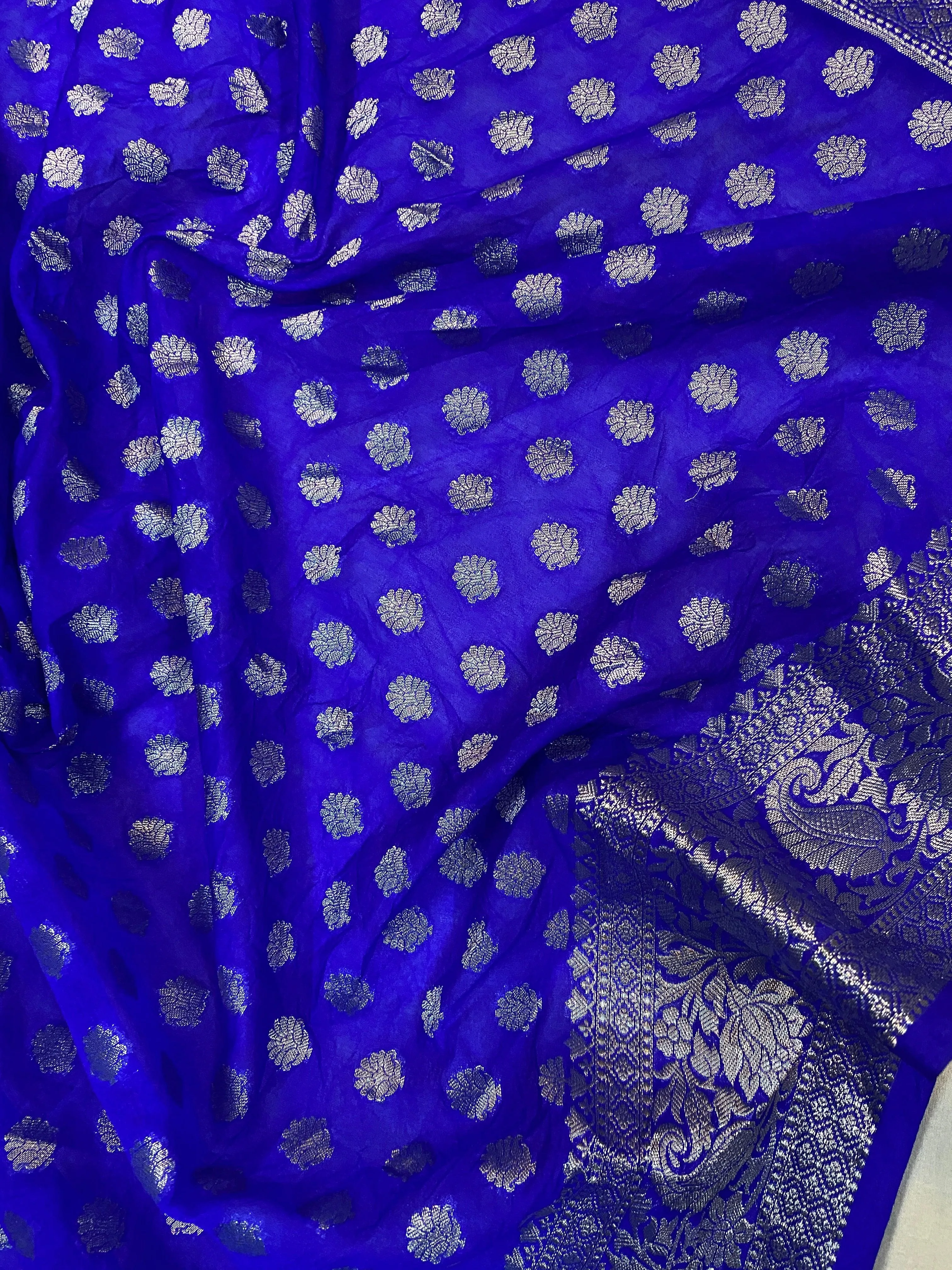 Royal Blue Handloom Cotton Silk Banarasi Sari