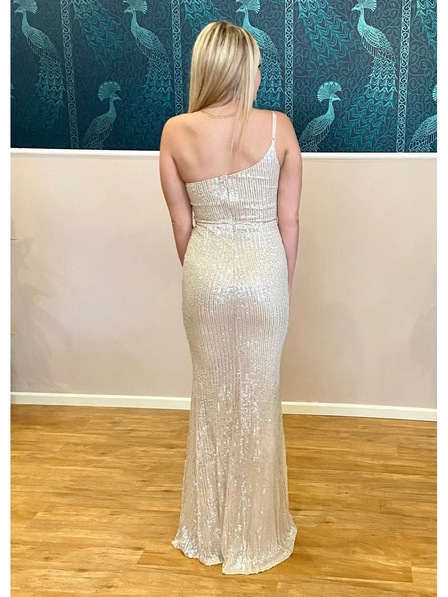 Sara one shoulder sequin ball dress with split size 6 Express NZ wide