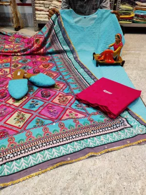 Sky Blue Elegant Chikankari Kurti, Palazzo, and Pakistani Dupatta Set