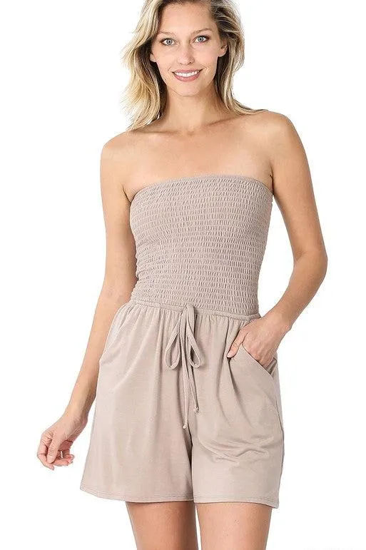 Smocked Tube Romper with Pockets