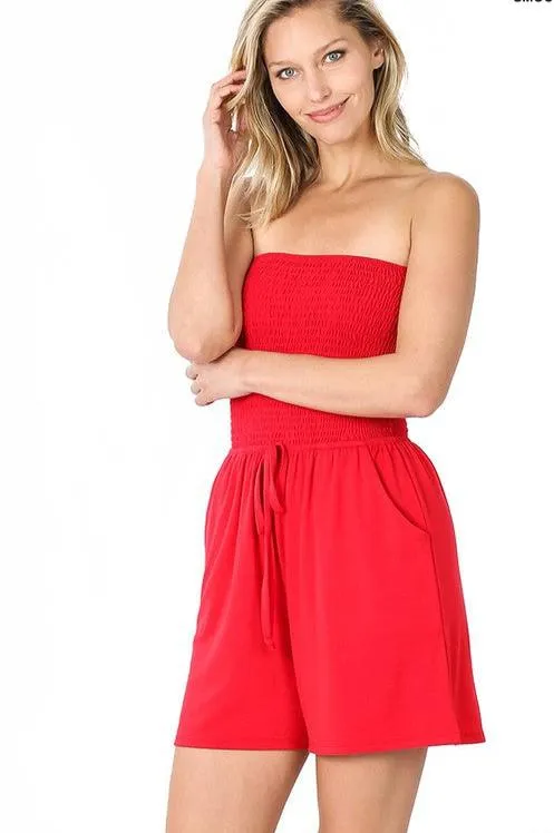 Smocked Tube Romper with Pockets