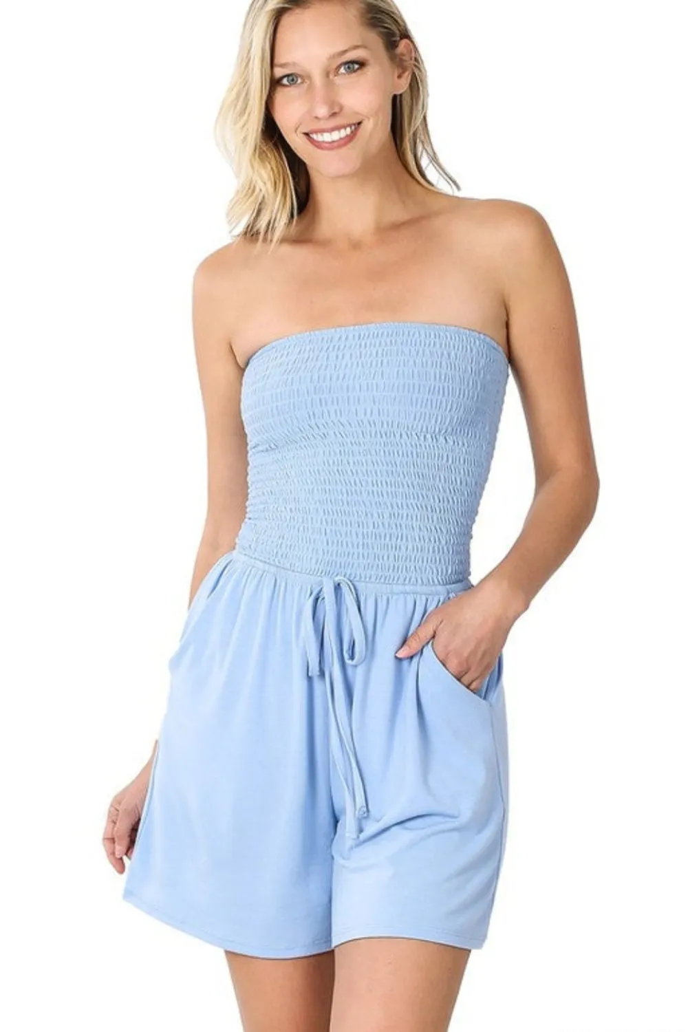 Smocked Tube Romper with Pockets