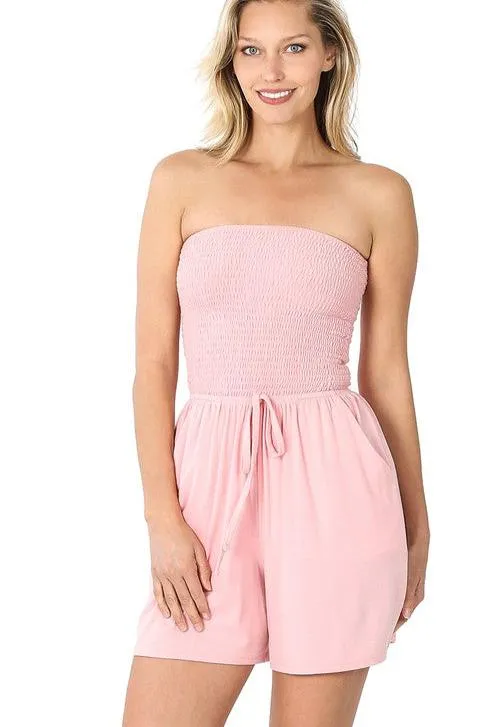 Smocked Tube Romper with Pockets