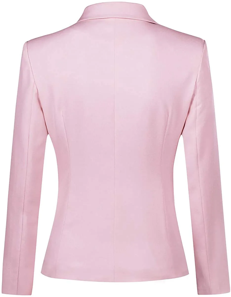 Sophisticated Light Pink Office Work Suit Set One Button Blazer and Pants