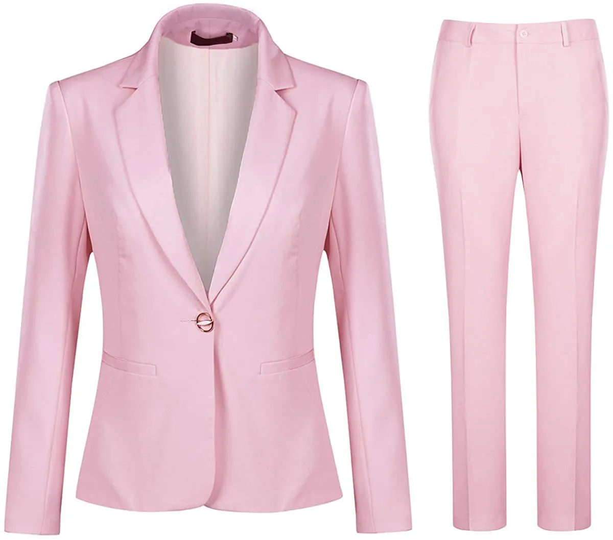 Sophisticated Light Pink Office Work Suit Set One Button Blazer and Pants