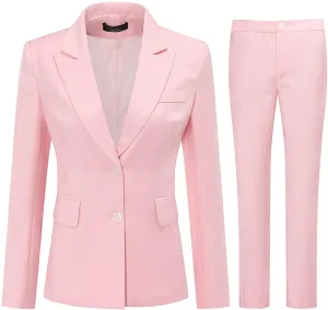Sophisticated Light Pink Office Work Suit Set One Button Blazer and Pants