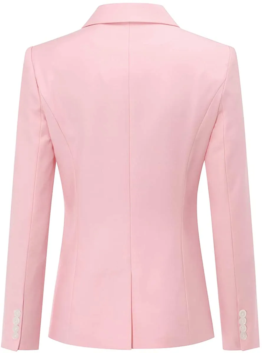 Sophisticated Light Pink Office Work Suit Set One Button Blazer and Pants