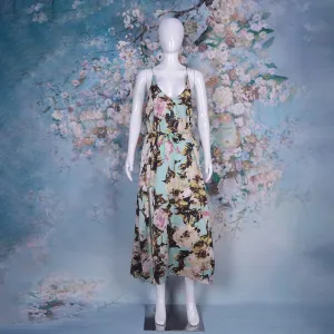 Spaghetti Strap Backless Printed Floral Maxi Flare Beach Casual Holiday Dress