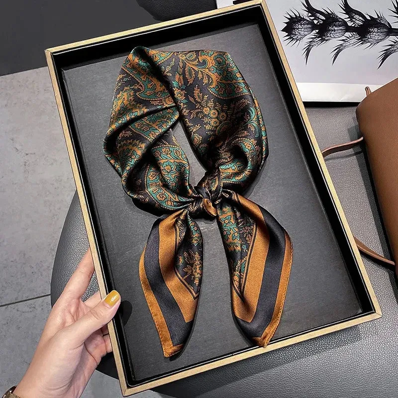 Square Imitation Silk Scarf Black And White Striped Head Wrap for Women Stylish Multitasking Neck Accessory