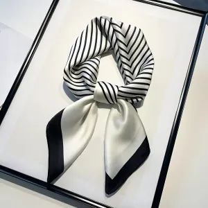 Square Imitation Silk Scarf Black And White Striped Head Wrap for Women Stylish Multitasking Neck Accessory