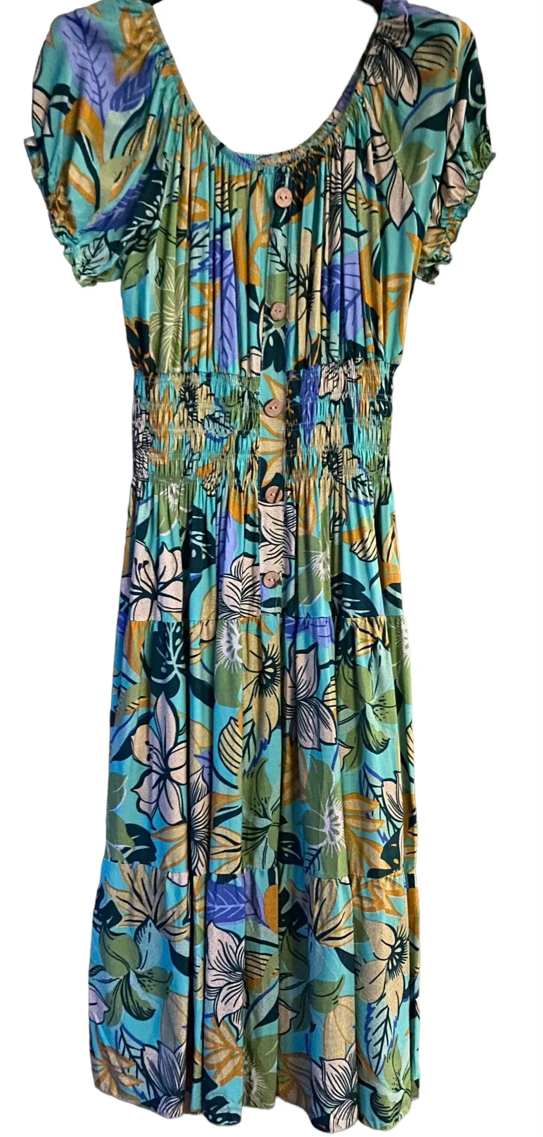 Summer Vibrant Tropics Print Bardot Midi Dress (3 Colours)