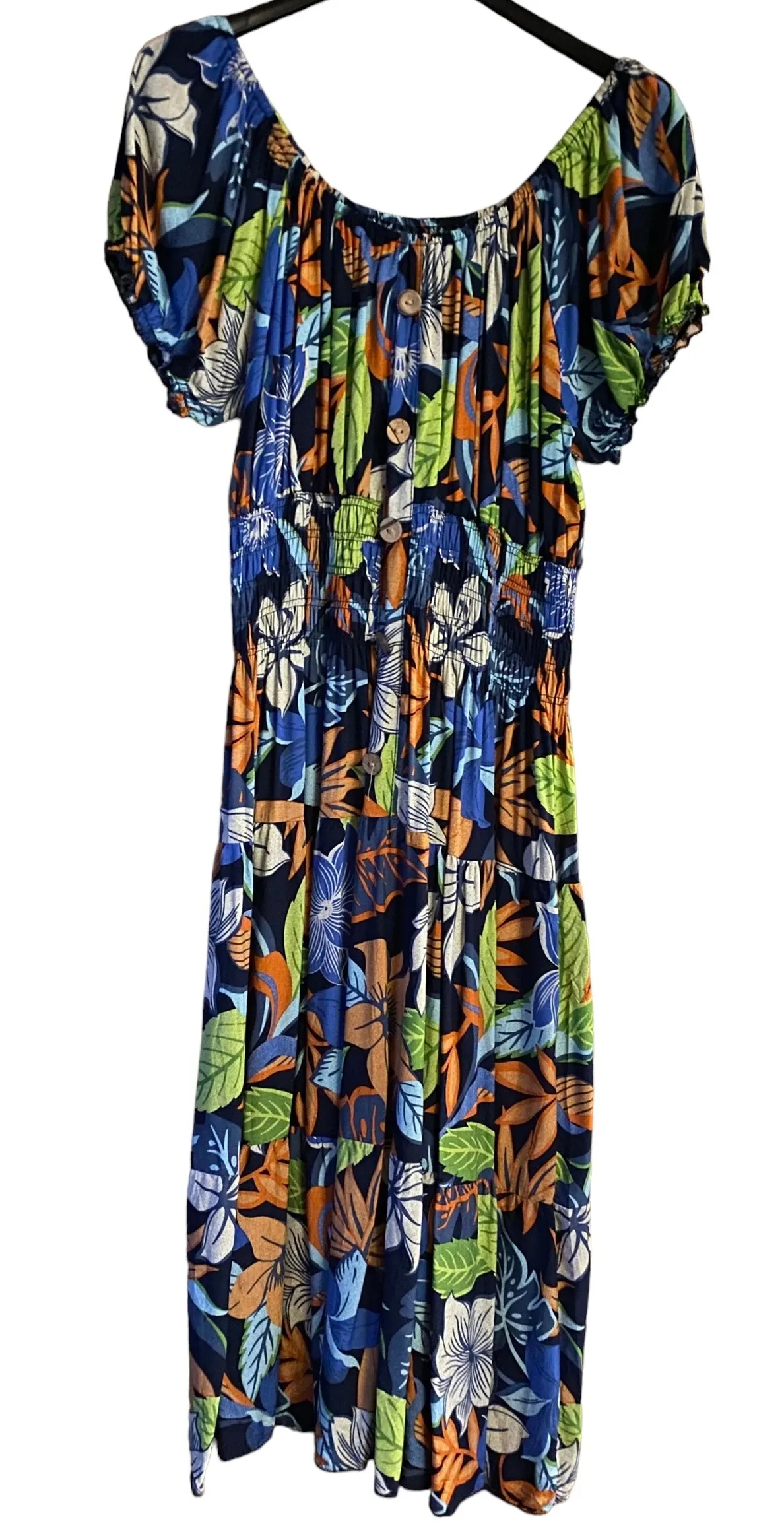 Summer Vibrant Tropics Print Bardot Midi Dress (3 Colours)