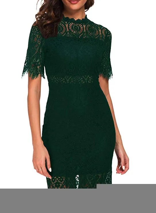 TastyHottie - Women's Elegant High Neck Short Sleeves Lace Cocktail Party Dress