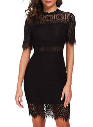 TastyHottie - Women's Elegant High Neck Short Sleeves Lace Cocktail Party Dress