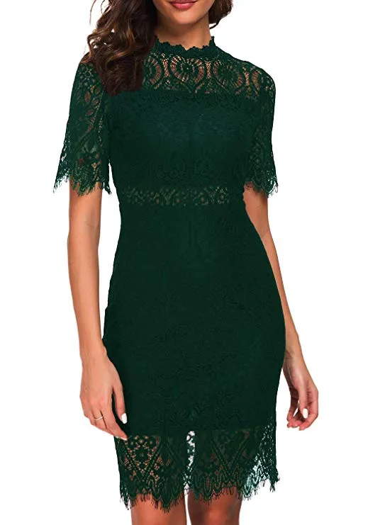 TastyHottie - Women's Elegant High Neck Short Sleeves Lace Cocktail Party Dress