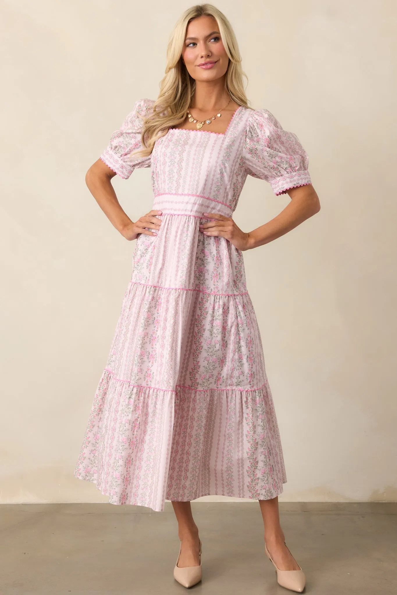 The Wildflower’s Song Cotton Light Pink Floral Midi Dress