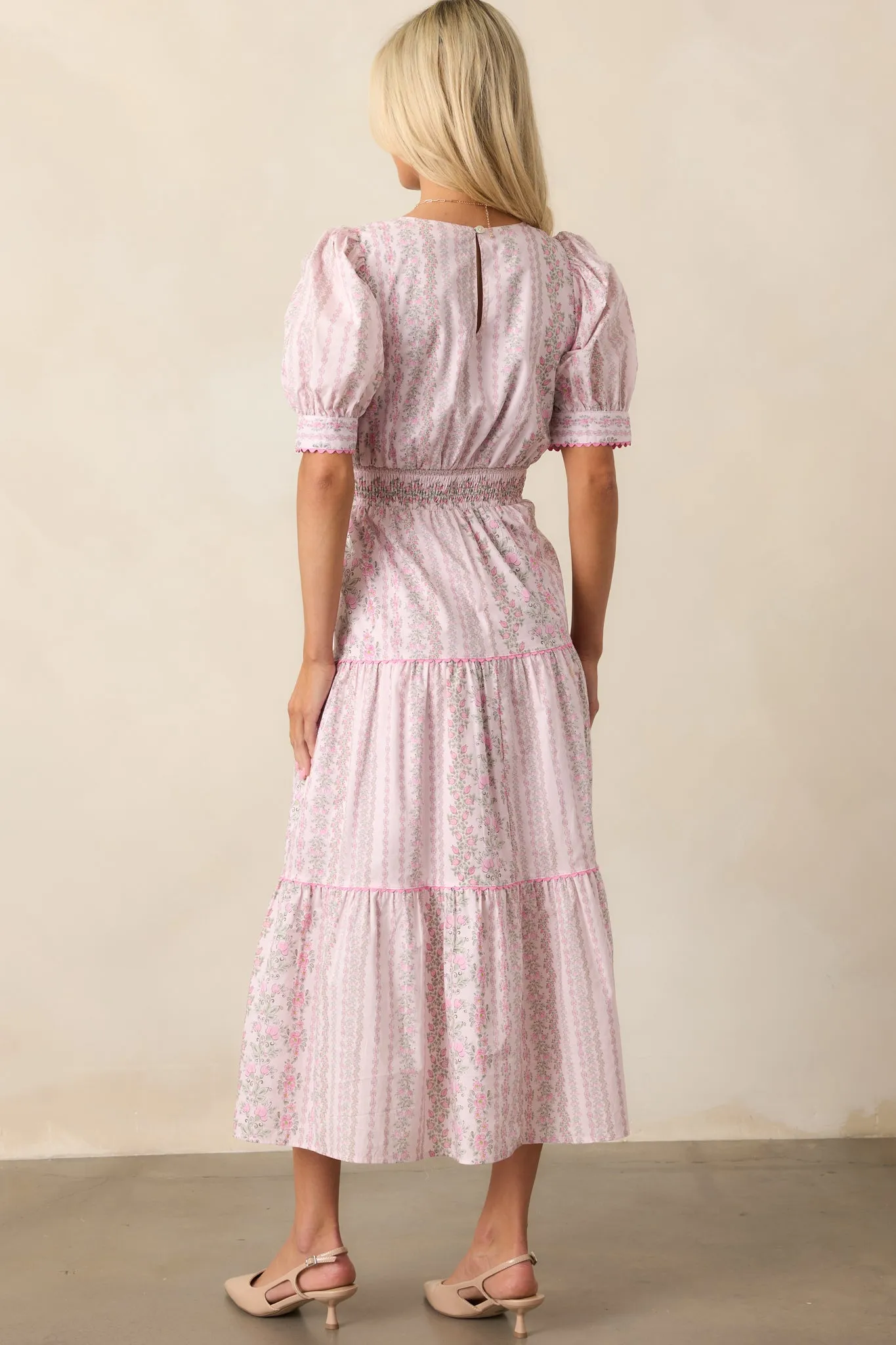 The Wildflower’s Song Cotton Light Pink Floral Midi Dress