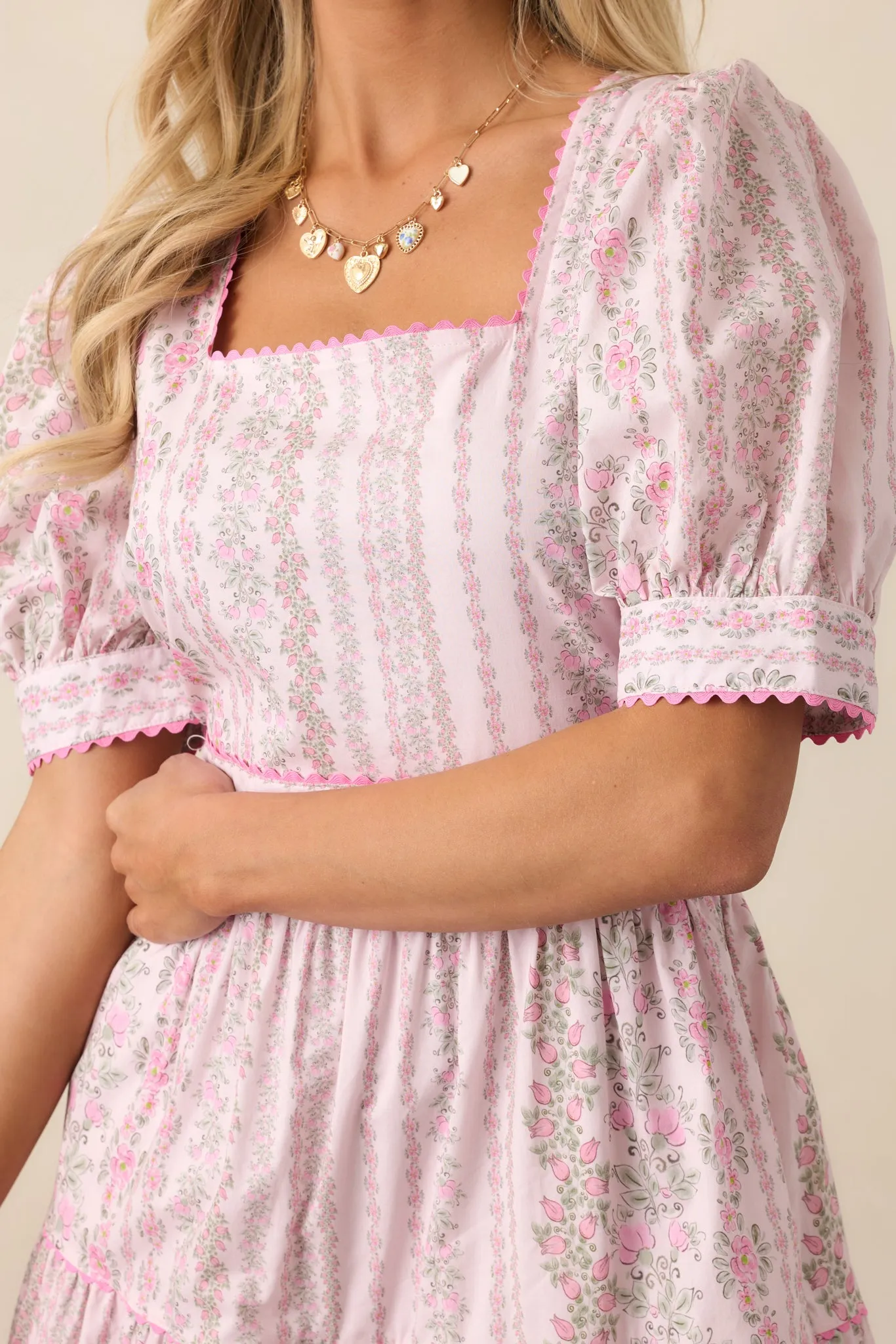 The Wildflower’s Song Cotton Light Pink Floral Midi Dress