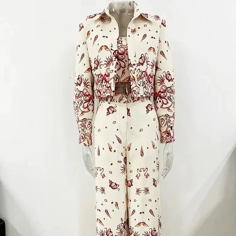 Trend4us Ocean-Inspired Printed Pant Suit Set