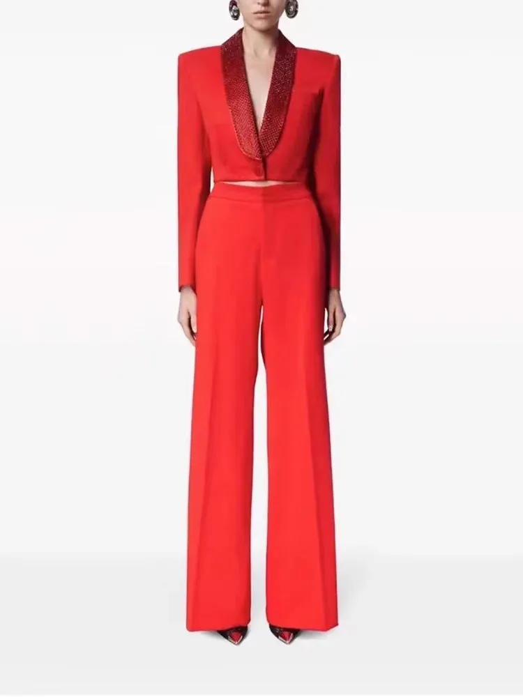 Trend4us Women’s Modern Cutout Blazer Trouser Set