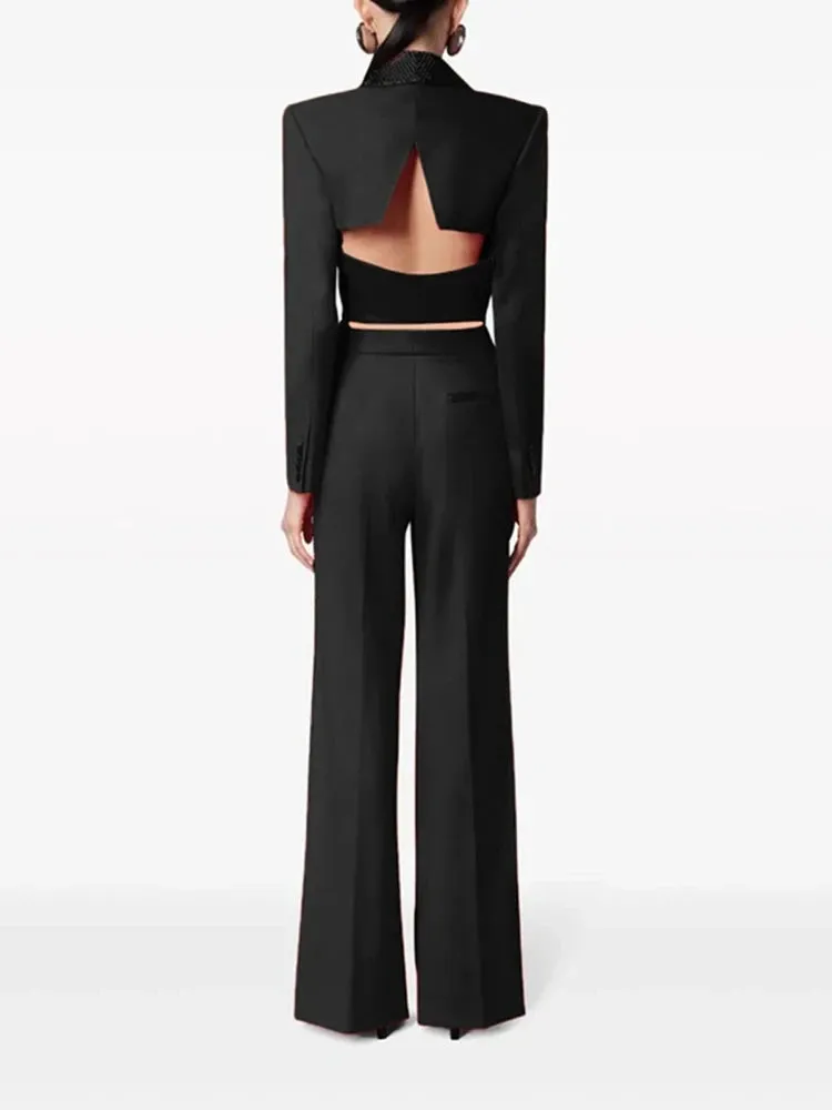 Trend4us Women’s Modern Cutout Blazer Trouser Set