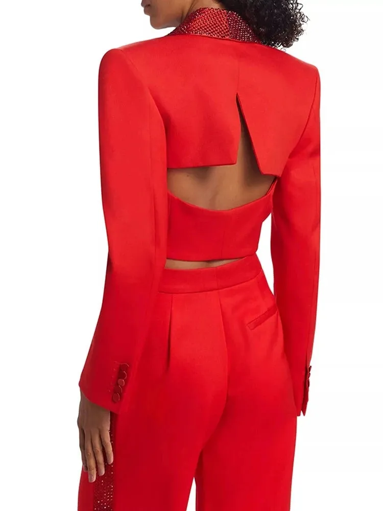 Trend4us Women’s Modern Cutout Blazer Trouser Set