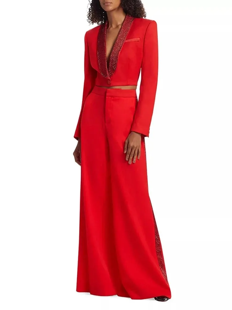 Trend4us Women’s Modern Cutout Blazer Trouser Set