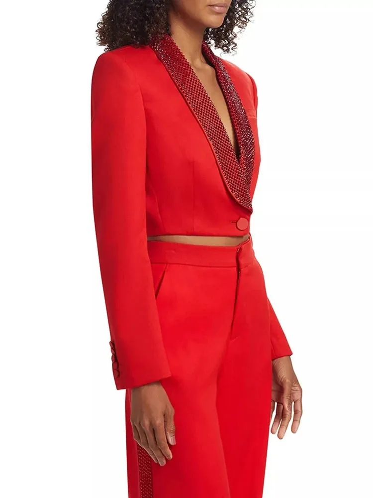 Trend4us Women’s Modern Cutout Blazer Trouser Set